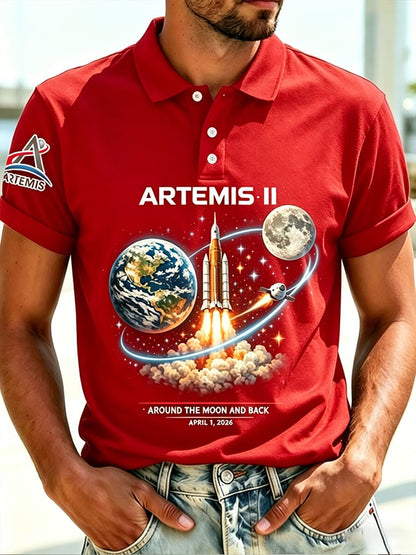 Retro Artemis II 2026 Rocket Launch Print POLO Shirt