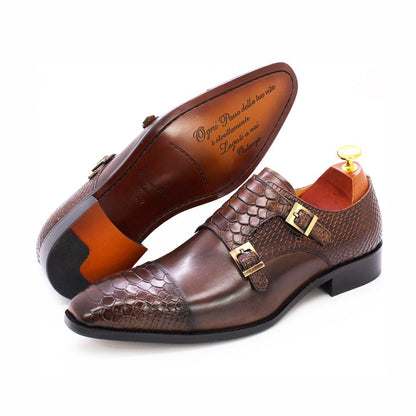 Formal Genuine Leather Retro Double Buckle Monk Shoes
