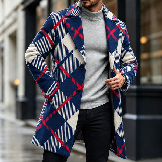 Men's Diamond-Patterned Wool Overcoat