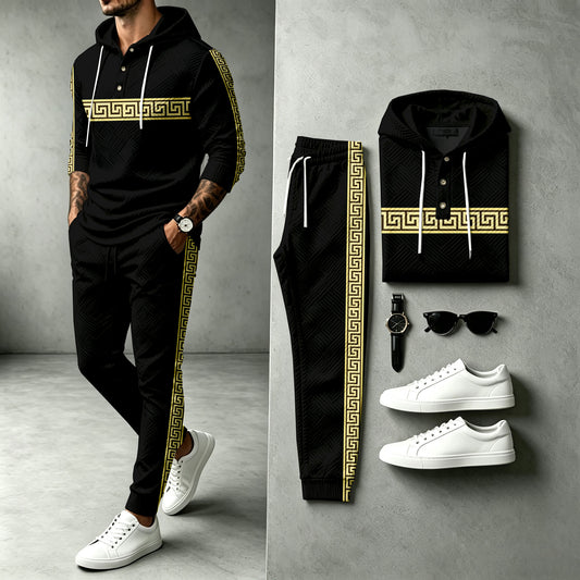Men's Black Hooded Sweatshirt and Pants Set