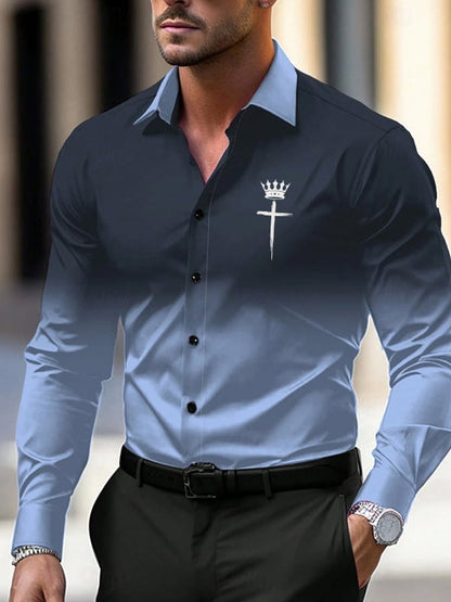 Men's Street Style Business Striped Printed Long Sleeve Shirt