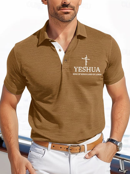 Men's Retro Faith “Yeshua King OF Kings Lord Of Lords�? Casual Printed Polo Shirt