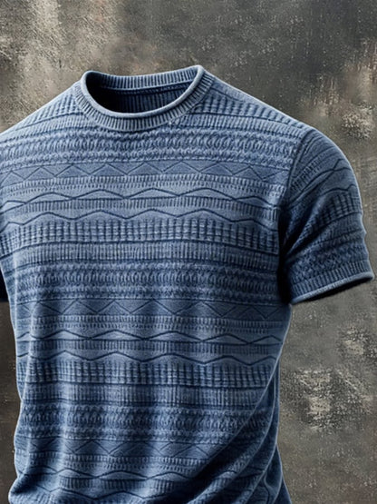 Men's Retro-Style Crew Neck Short-Sleeve Top with Unique Texture