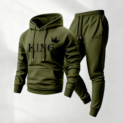 Men's King Pattern Print Hoodie and Drawstring Sweatpants Set, Menswear, Casual Athletic Long Sleeve Hooded Jacket & Trousers for Fall & Winter, Men's Clothing for Daily Wear, Sportswear Indoor Outdoor, Tracksuit, Athleisure
