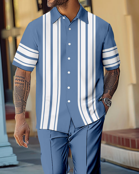 Men's Gorgeous Color Block Short Sleeve Shirt Walking Suit 1074