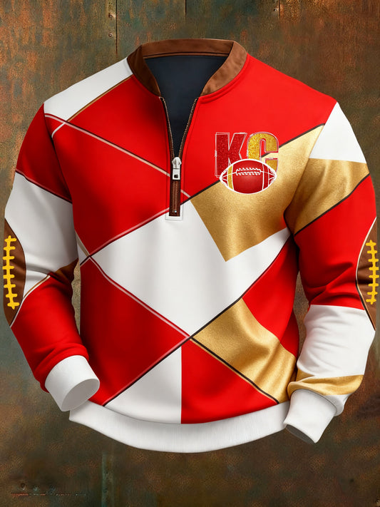 Men's Football Geometric Color Block Print Sweatshirt