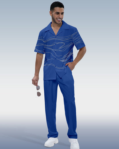 Rianmond Men's Art Print Two-Piece Short Sleeve Walking Suit 582