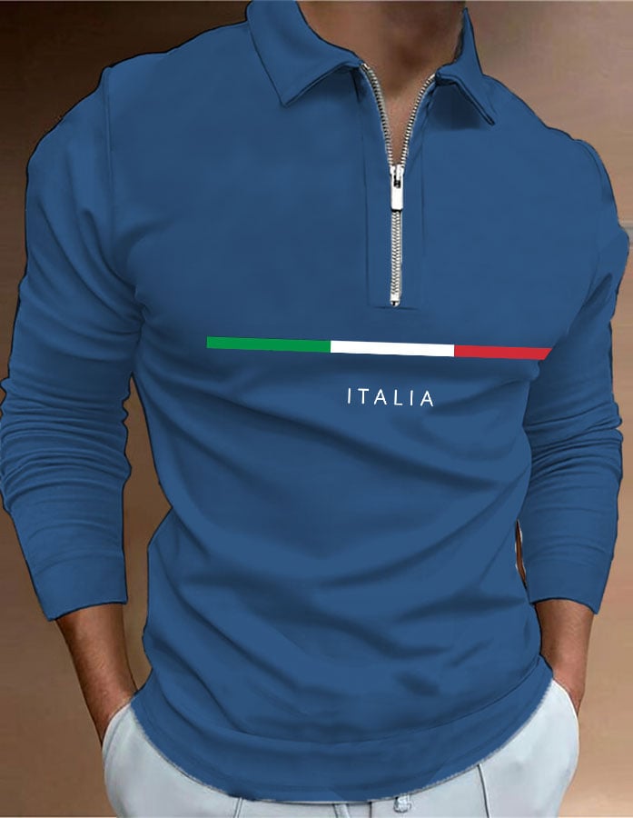 Men's "Italy" printed zip-up polo shirt