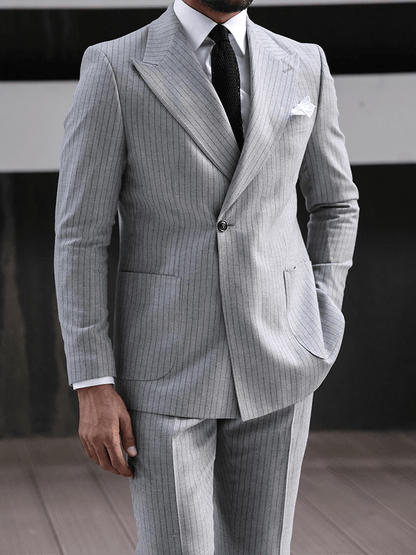 Men's Retro Single Breasted Striped Gentleman Business Suit Jacket