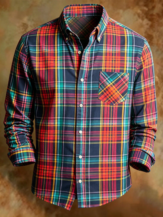 Men's Retro Multicolor Plaid Print Business Shirt