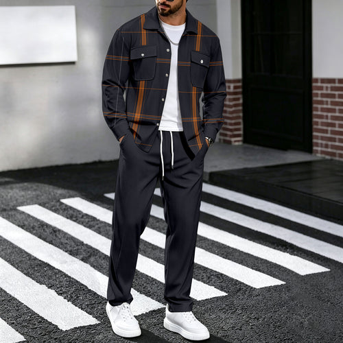 Men's Two-Piece Set: Patchwork-Print Shirt and Pants