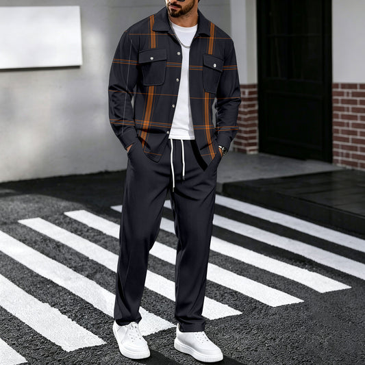 Men's Two-Piece Set: Patchwork-Print Shirt and Pants