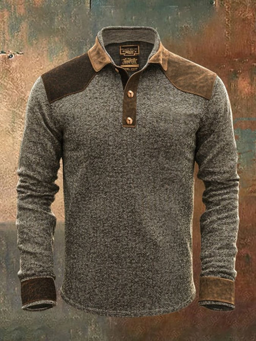 Men's Retro Casual Contrast Color Long Sleeve Polo Shirt