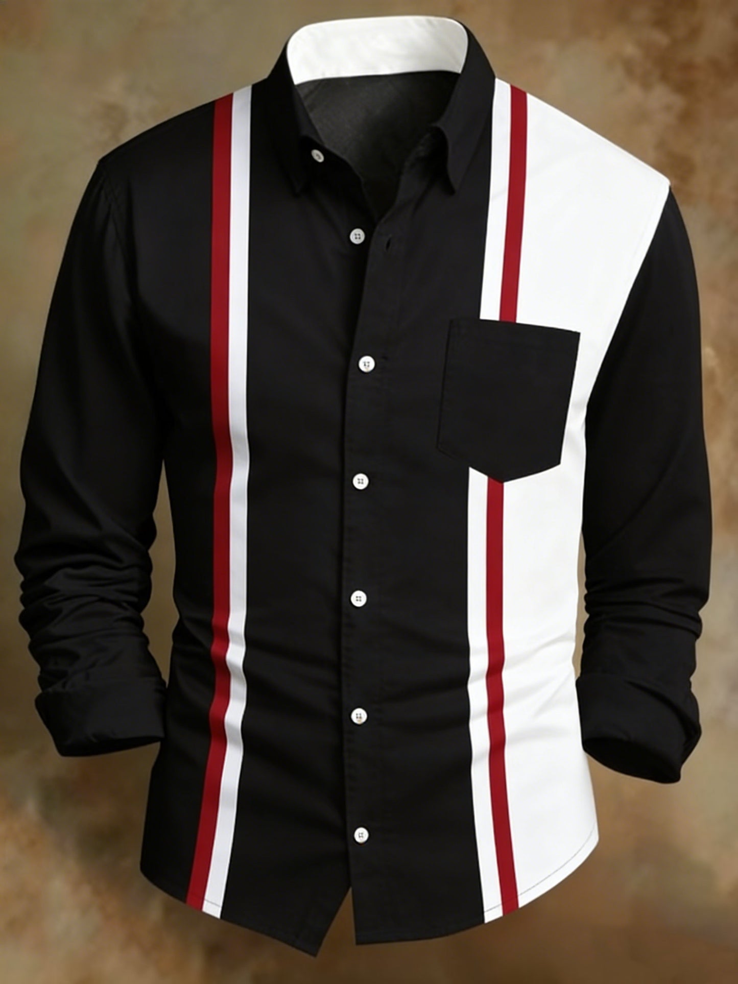 Men's Retro Abstract Art Print Colorblock Striped Pattern Business Style Shirt