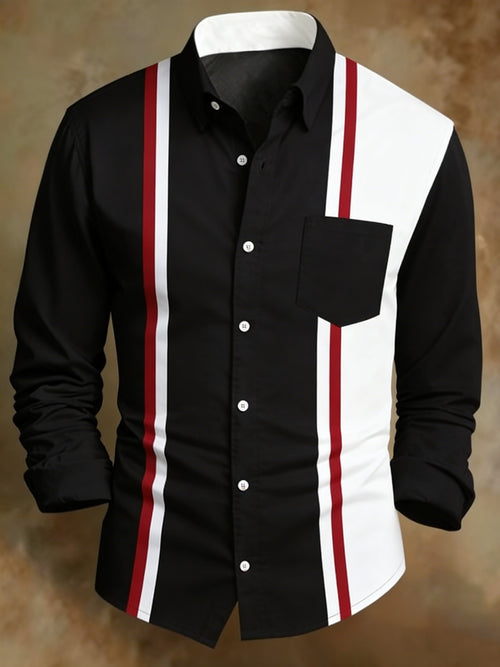 Men's Retro Abstract Art Print Colorblock Striped Pattern Business Style Shirt