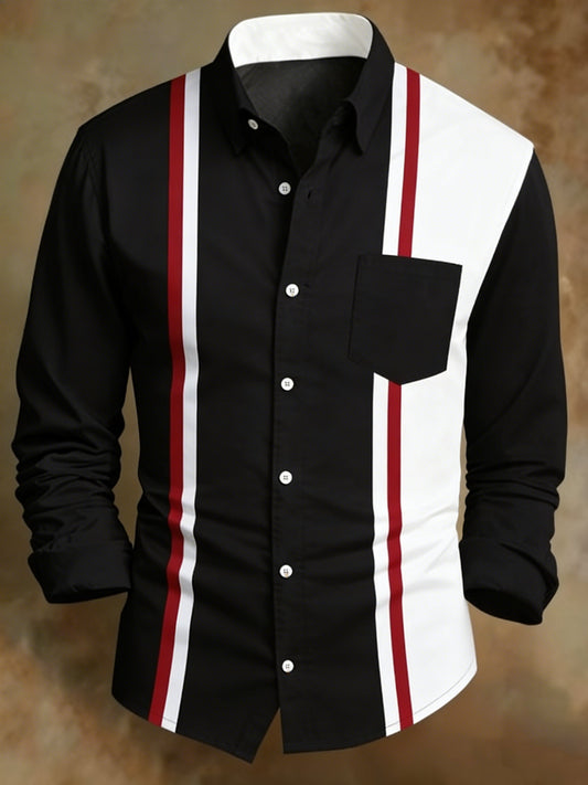 Men's Retro Abstract Art Print Colorblock Striped Pattern Business Style Shirt