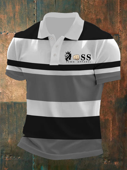 Men's retro business casual contrast color polo shirt