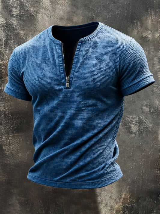 Men's Retro Zipper Waffle T-Shirt