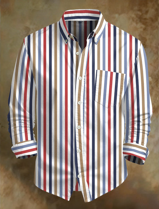 Men's Retro Abstract Art Print Comfortable Business Style Shirt