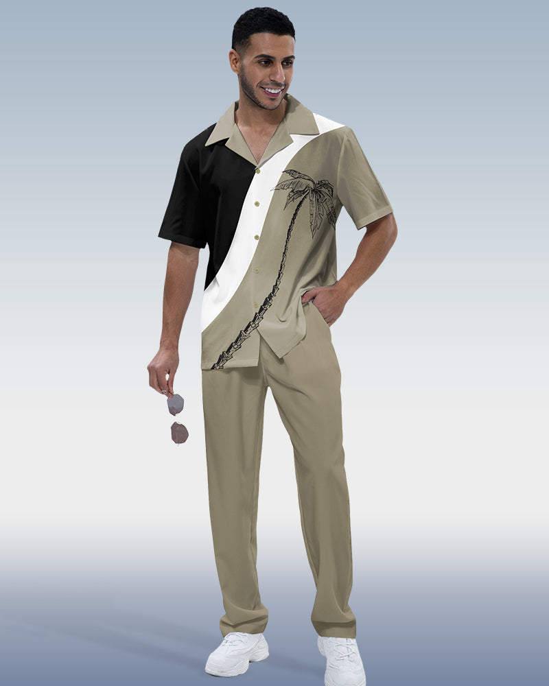 Rianmond Men's Vacation Colorblock Short Sleeve Walking Suit