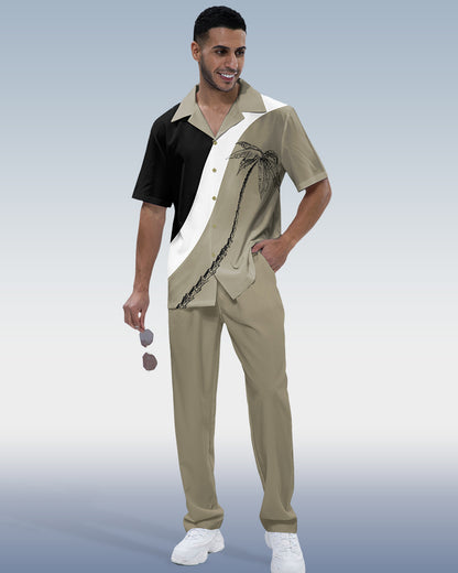 Rianmond Men's Vacation Colorblock Short Sleeve Walking Suit