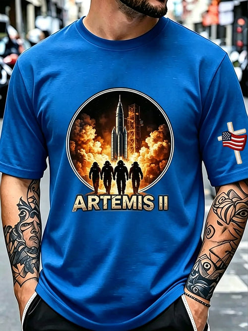 Men's Artemis II Moon Mission Themed Trendy T-Shirt for Space Enthusiasts