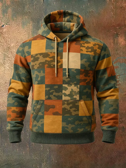 Men's Retro Distressed Color Block Print Casual Long Sleeve Sweatshirt