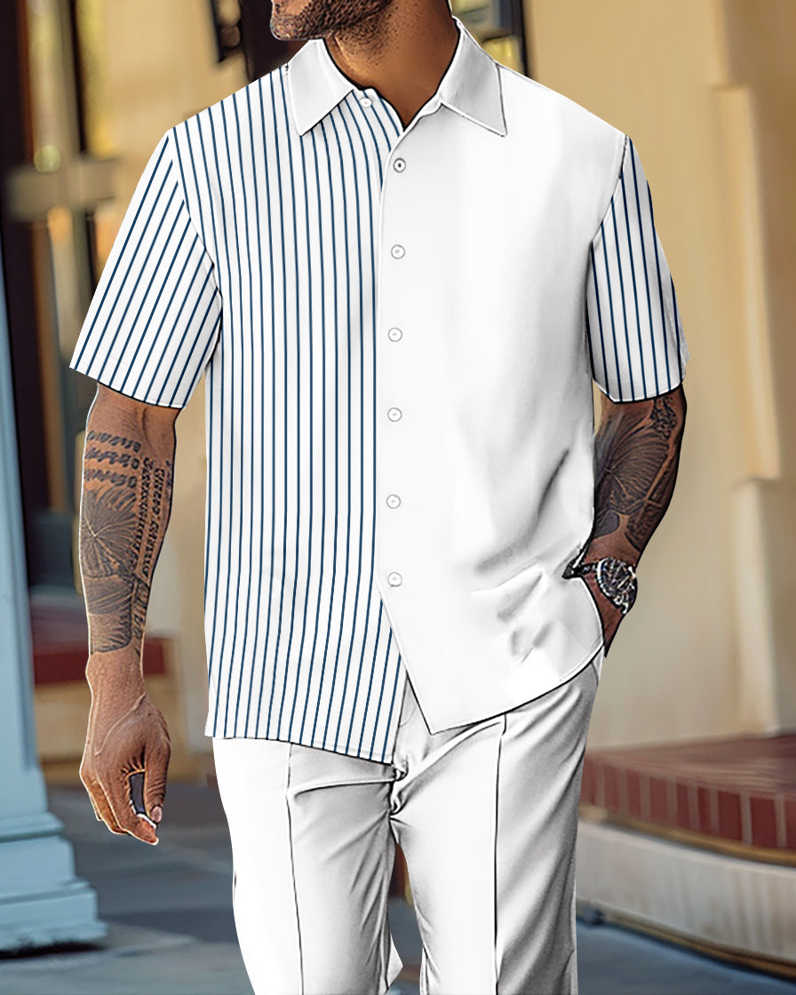 Men's Gorgeous Color Block Short Sleeve Shirt Walking Suit 1073