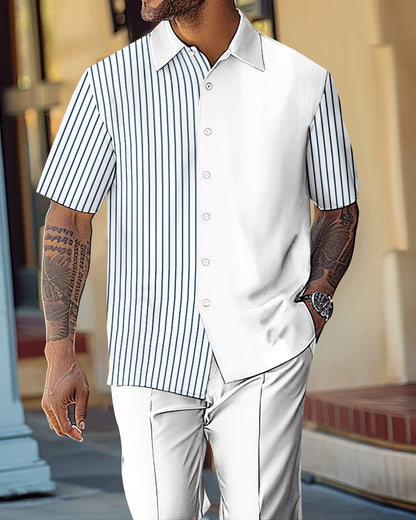 Men's Gorgeous Color Block Short Sleeve Shirt Walking Suit 1073