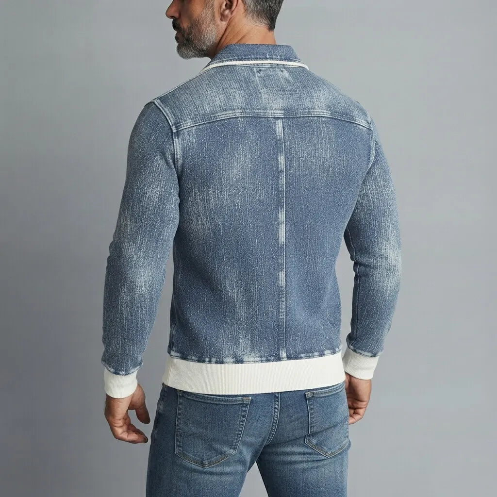 Men's Retro Denim Contrast Binding Chest Pocket Slim Fit Long Sleeve Shirt