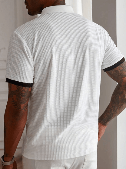 Men's Fashion Business Letter Printed Plaid Fabric Casual Polo Shirt