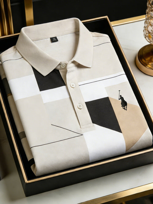 Men's Business Style Print Short Sleeved Polo Shirt