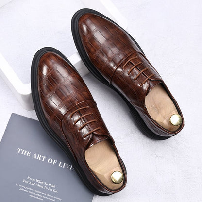 Men's Comfortable British Business Lace-Up Stone Leather Shoes