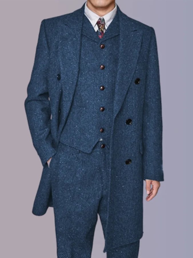 Men's Business Single-Breasted Solid Color Three-Piece Suit