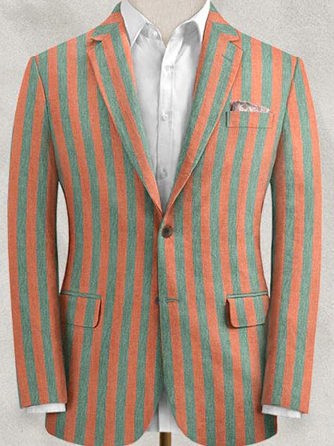 Men's Retro Single Breasted Striped Gentleman Business Suit Jacket