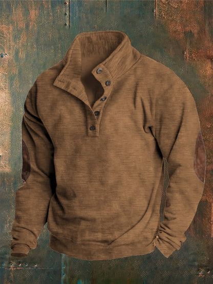 Men's Solid Color Casual Concealed Button Stand Collar Sweatshirt