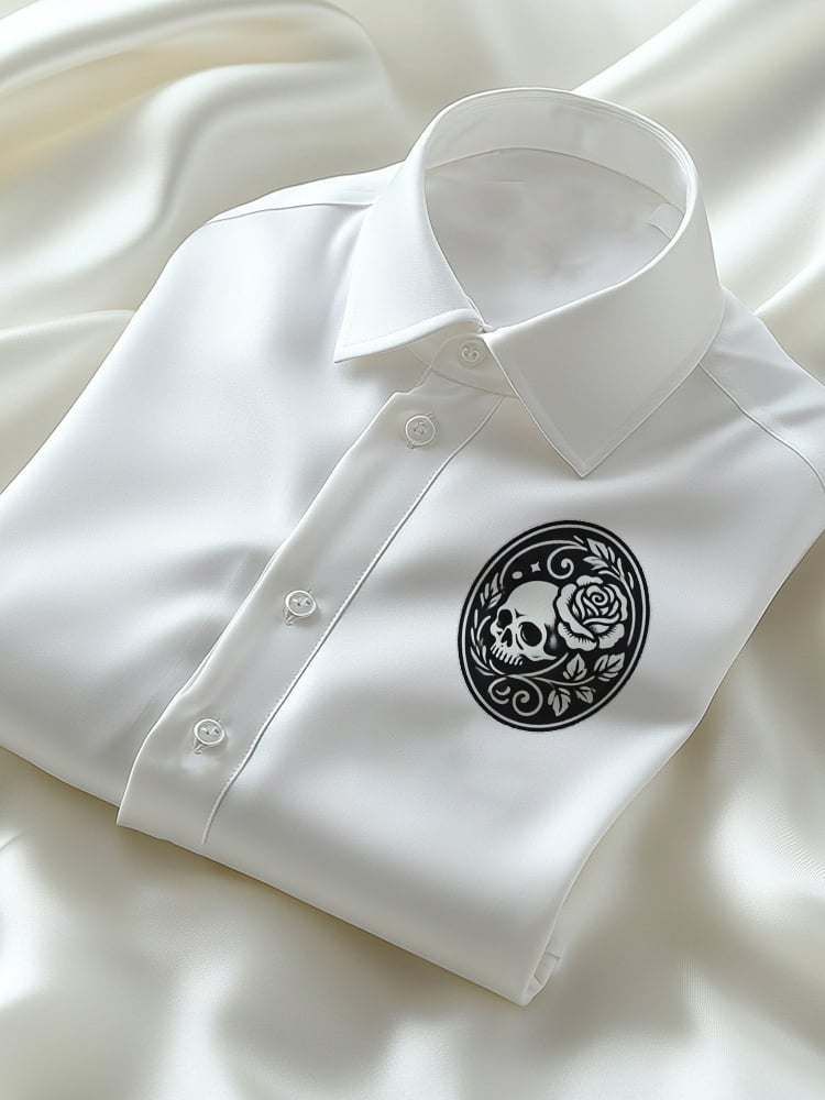 Men's Business Casual Skull Logo Lapel Short Sleeve Shirt