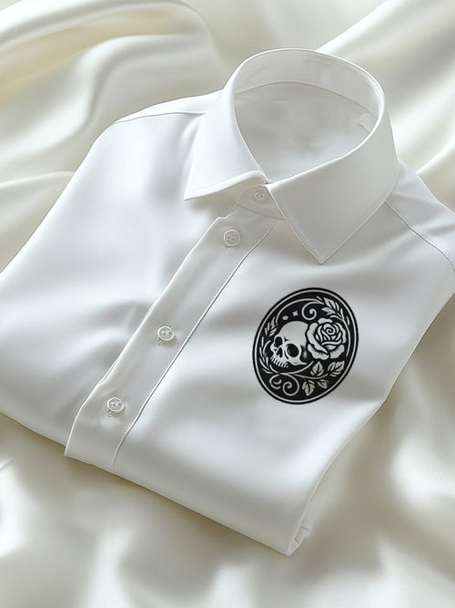 Men's Business Casual Skull Logo Lapel Short Sleeve Shirt