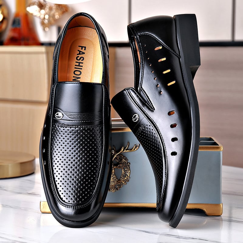 Pointed British Men's Business Formal Hollow Leather Shoes