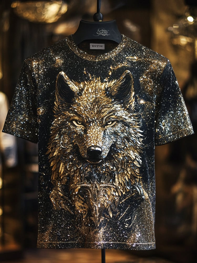 Men's Eagle Sequin Business Print Short Sleeve T-Shirt