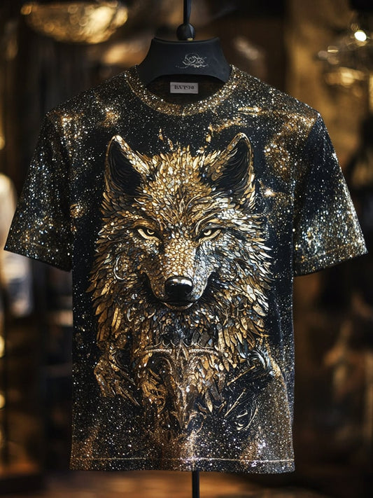 Men's Eagle Sequin Business Print Short Sleeve T-Shirt