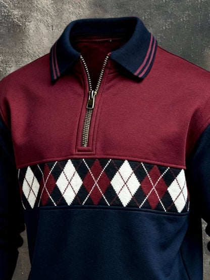 Men'S Fashionable Color-Block Printed Zip-Up Sweatshirt
