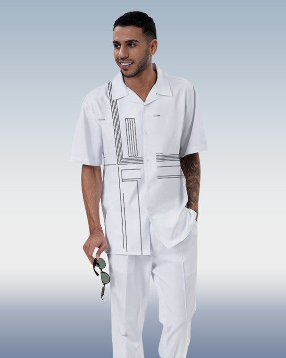 Rianmond Men's Lineart Short Sleeve Shirt Walking Set 416