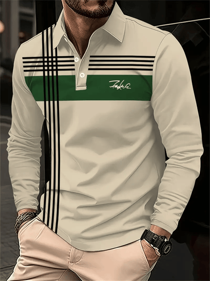 Men's Business Casual Striped Button-Down Polo