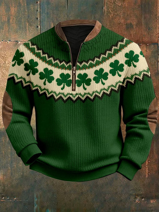 Men's Casual St. Patrick's Day Print Zipper Knit Sweatshirt