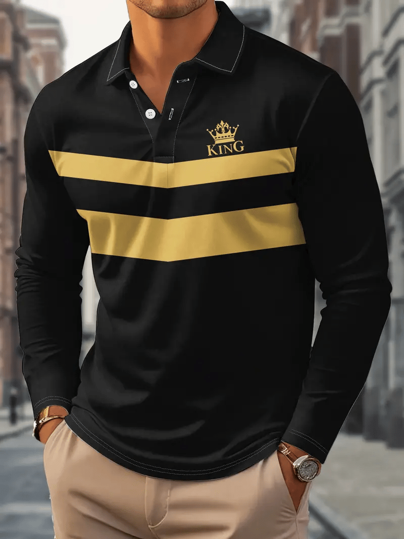 Men's Business Casual Striped Long-Sleeved Polo Shirt