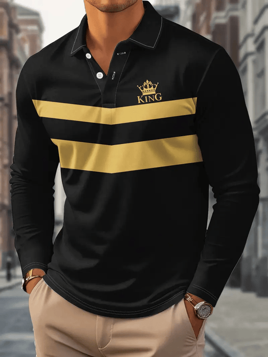 Men's Business Casual Striped Long-Sleeved Polo Shirt