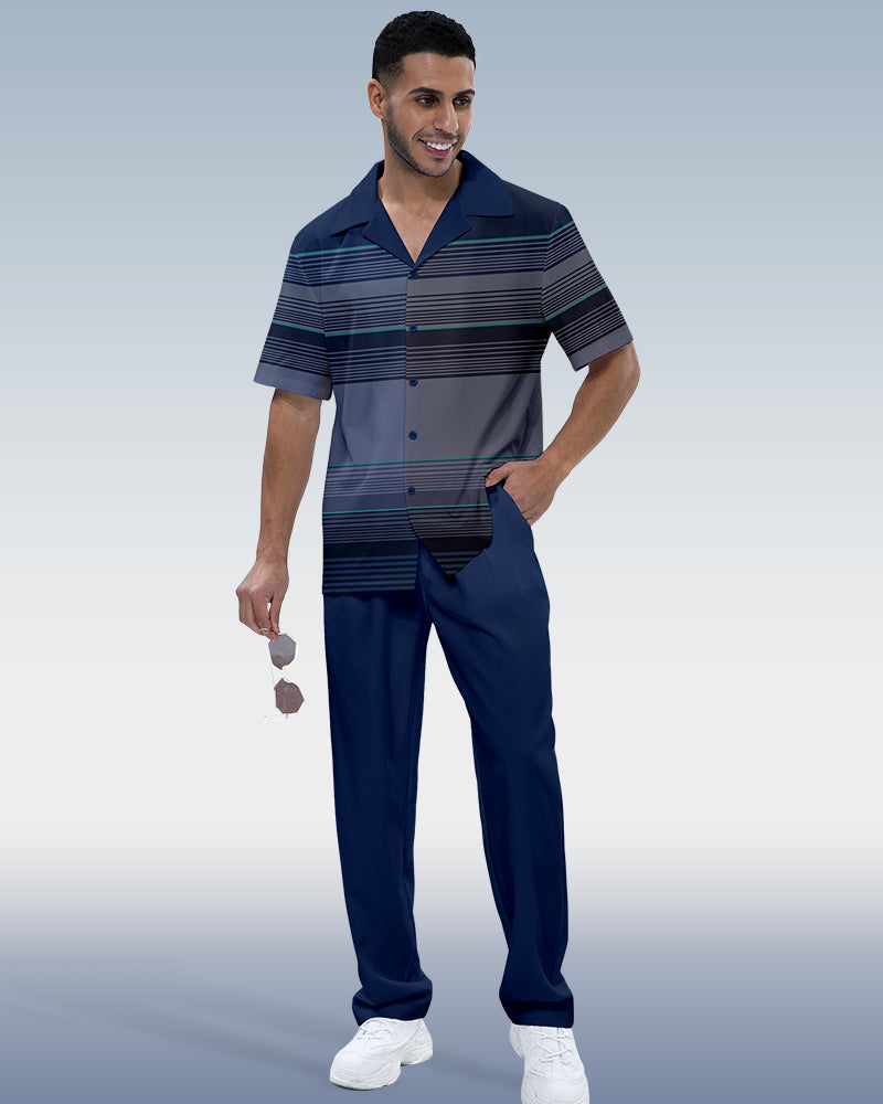 Men's plaid printed short-sleeved shirt walking suit 883