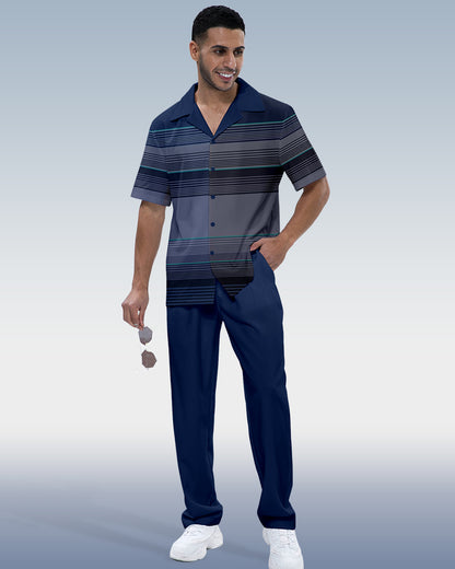 Men's plaid printed short-sleeved shirt walking suit 883