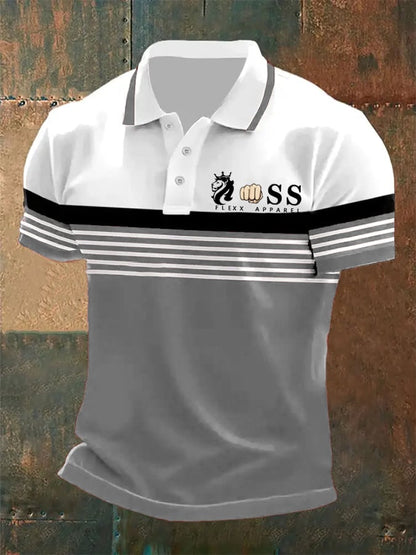 Men's Retro Letter Print Casual Polo Shirt